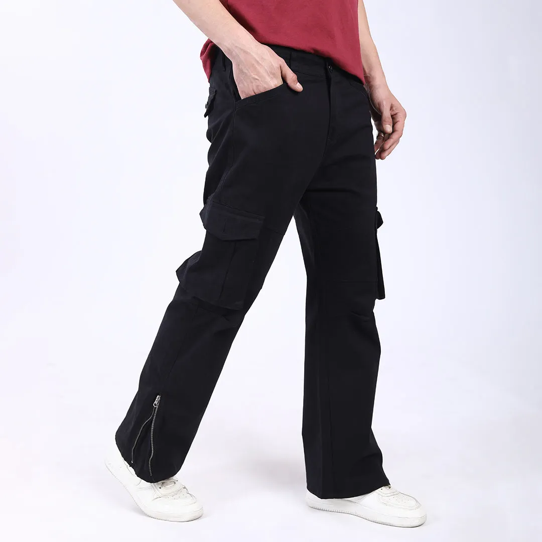 Men's Relaxed Fit Black Stretch Cotton Cargo Pants – Streetwear Utility Style