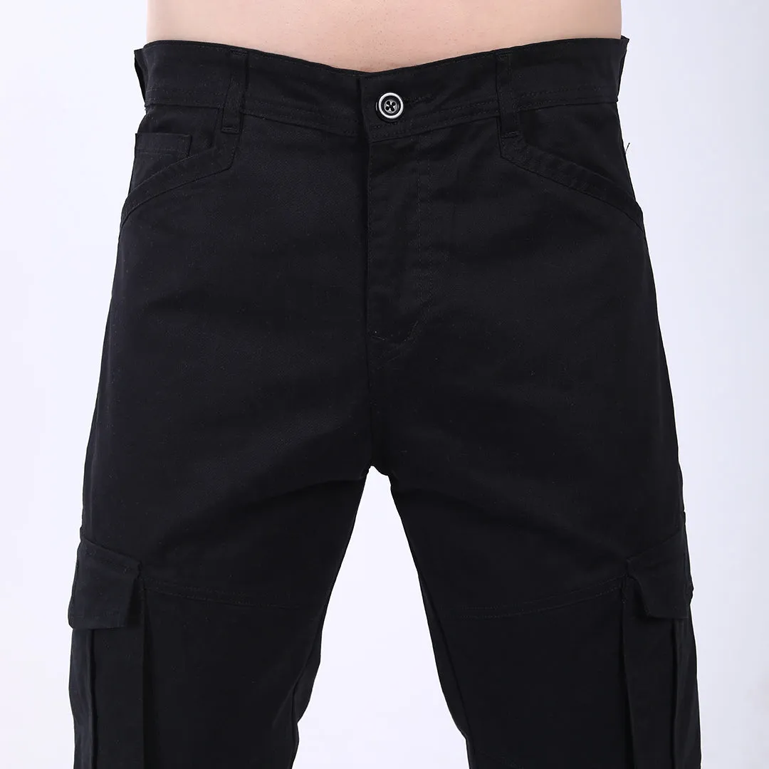 Men's Relaxed Fit Black Stretch Cotton Cargo Pants – Streetwear Utility Style
