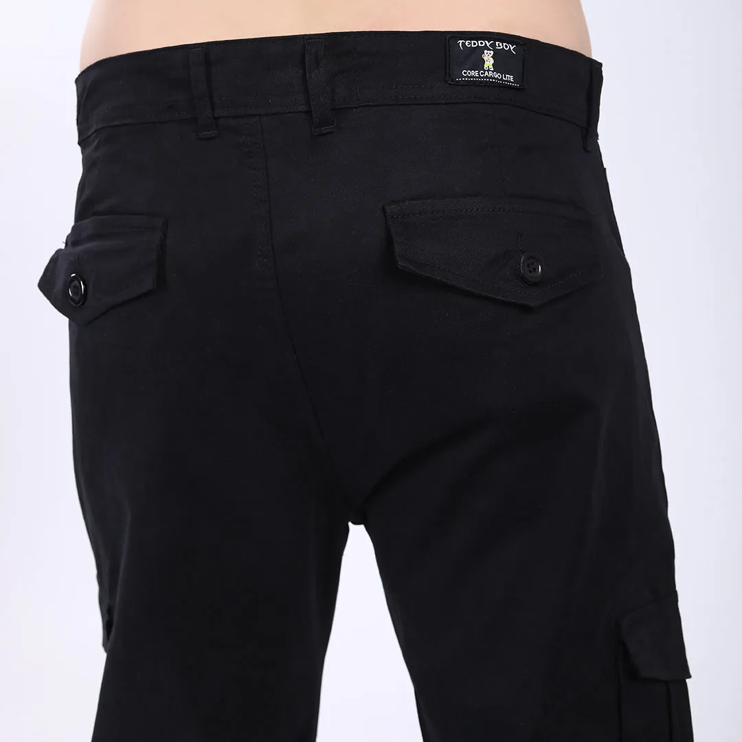 Men's Relaxed Fit Black Stretch Cotton Cargo Pants – Streetwear Utility Style