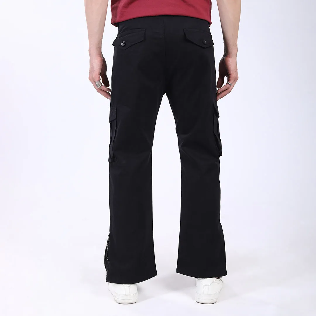 Men's Relaxed Fit Black Stretch Cotton Cargo Pants – Streetwear Utility Style