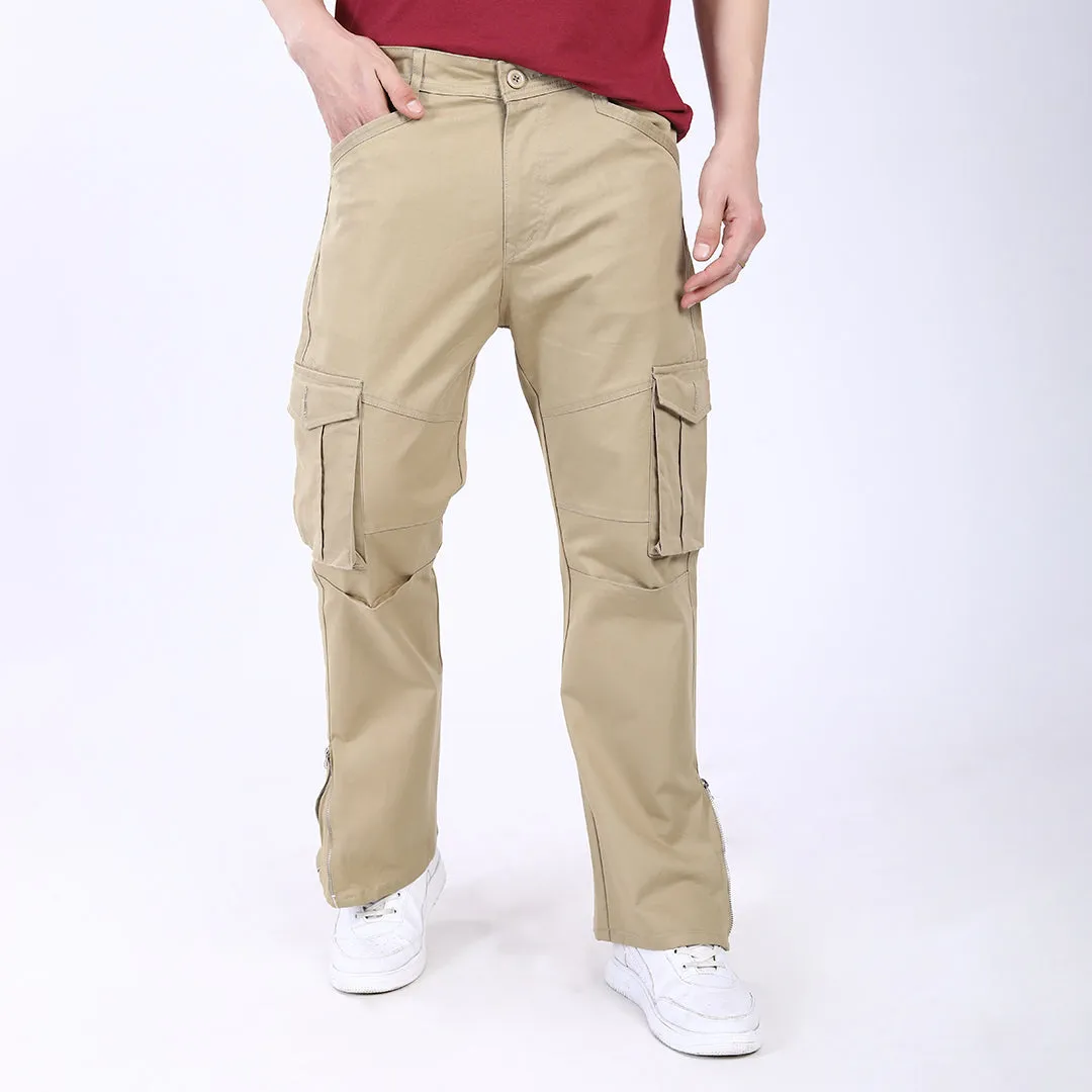 Men's Relaxed Fit Beige Stretch Cotton Cargo Pants – Streetwear Utility Style