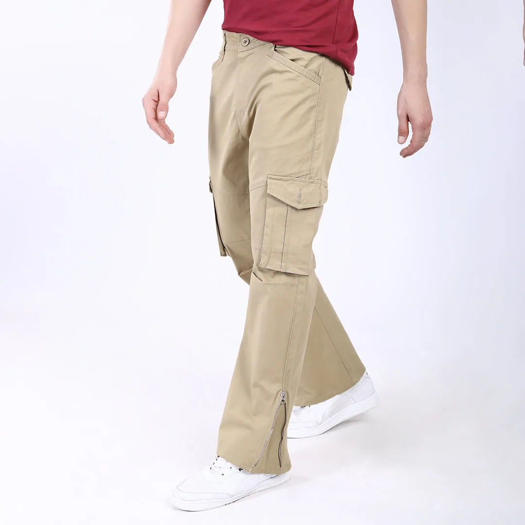 Men's Relaxed Fit Beige Stretch Cotton Cargo Pants – Streetwear Utility Style