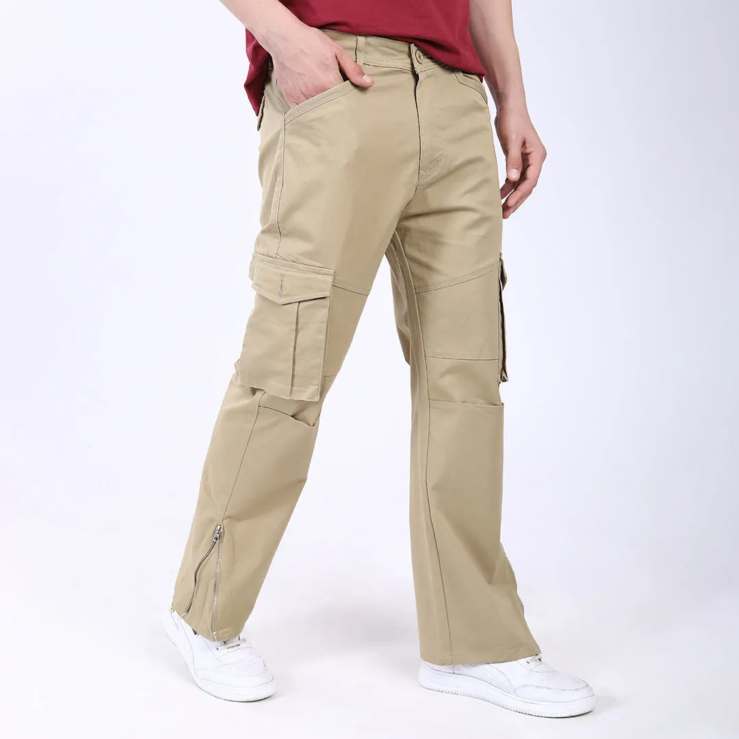 Men's Relaxed Fit Beige Stretch Cotton Cargo Pants – Streetwear Utility Style
