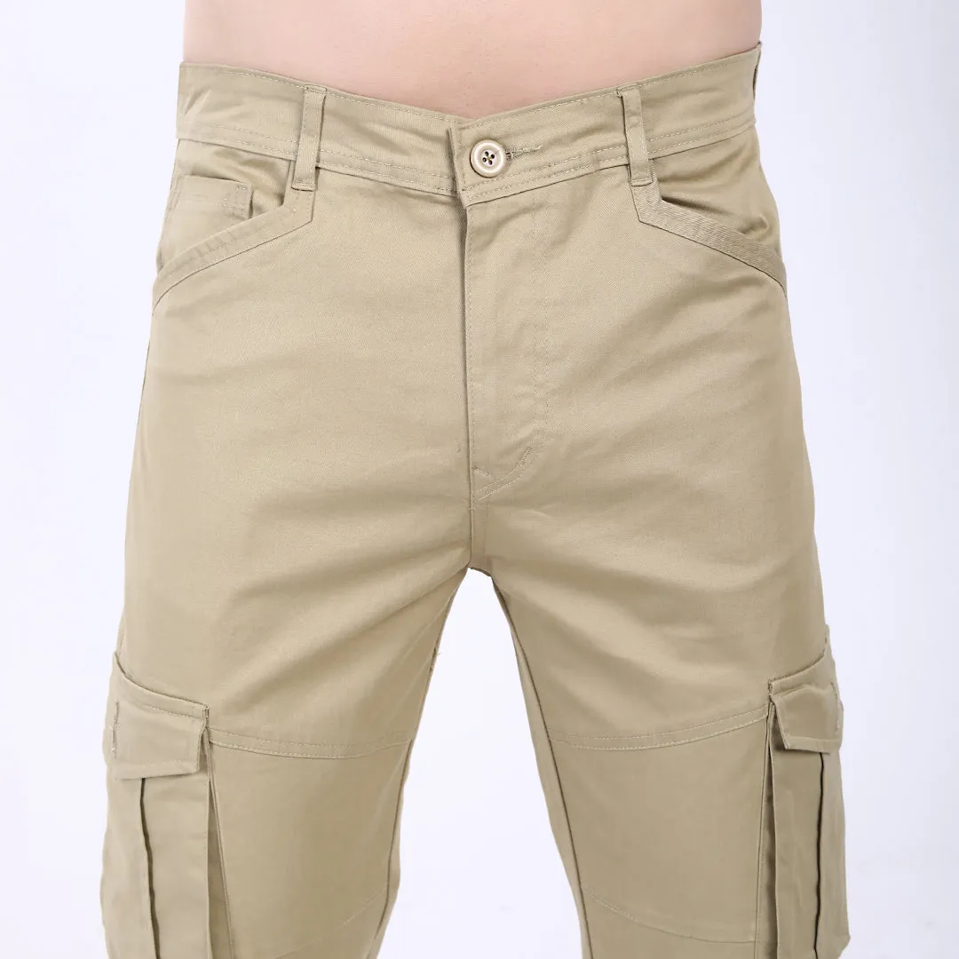 Men's Relaxed Fit Beige Stretch Cotton Cargo Pants – Streetwear Utility Style