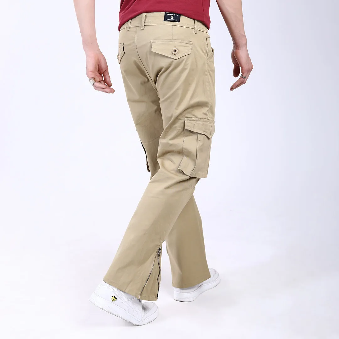 Men's Relaxed Fit Beige Stretch Cotton Cargo Pants – Streetwear Utility Style
