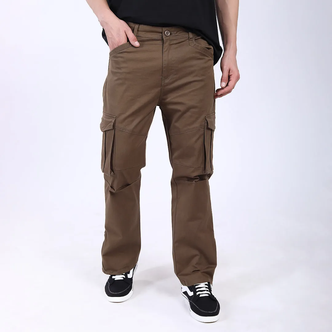 Men's Relaxed Fit Dark Brown Stretch Cotton Cargo Pants – Streetwear Utility Style