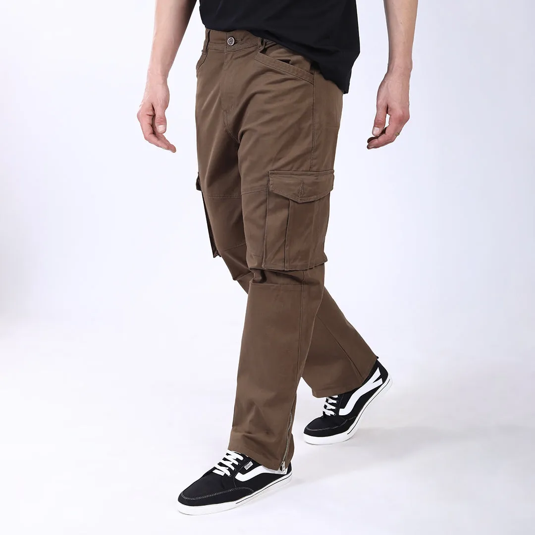 Men's Relaxed Fit Dark Brown Stretch Cotton Cargo Pants – Streetwear Utility Style