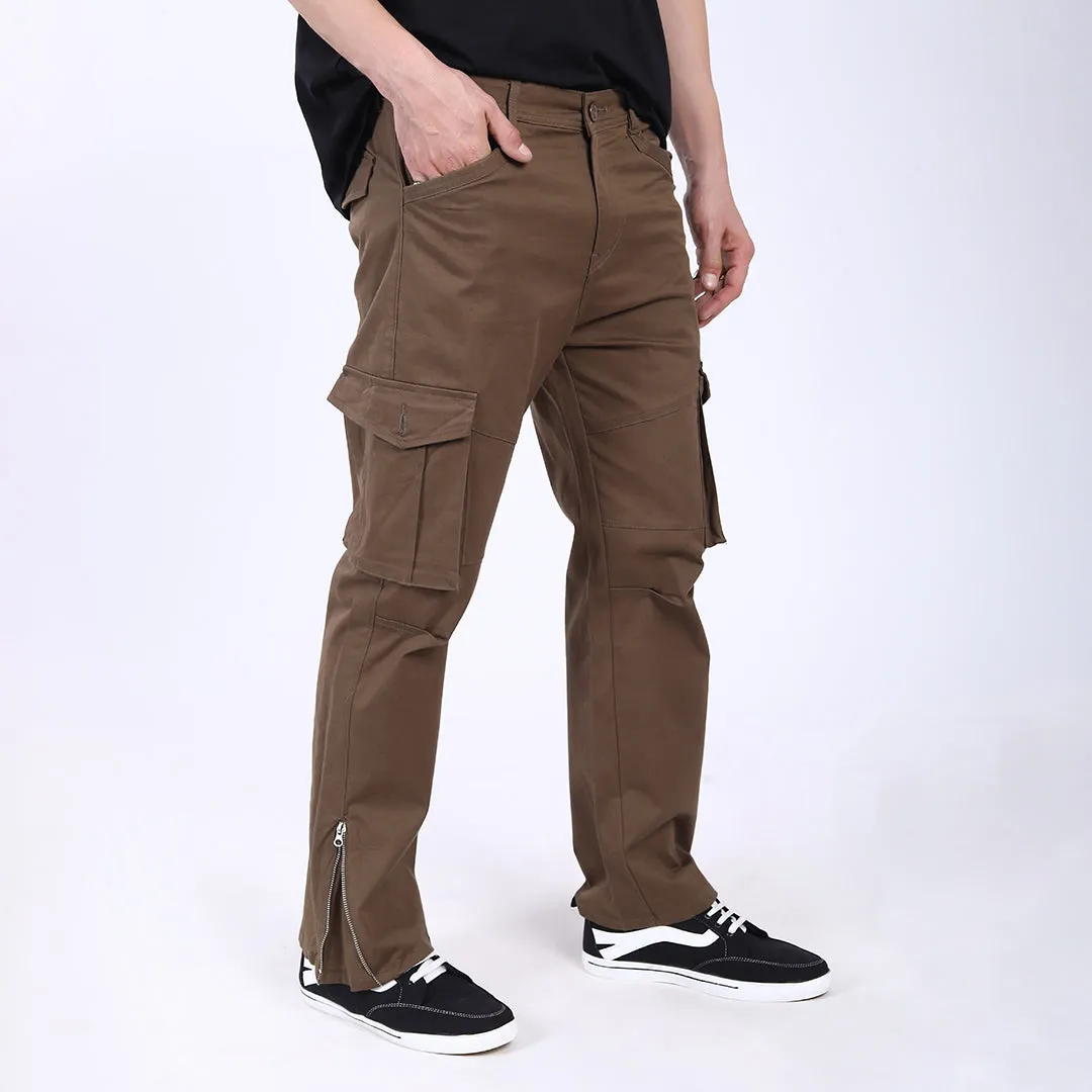 Men's Relaxed Fit Dark Brown Stretch Cotton Cargo Pants – Streetwear Utility Style