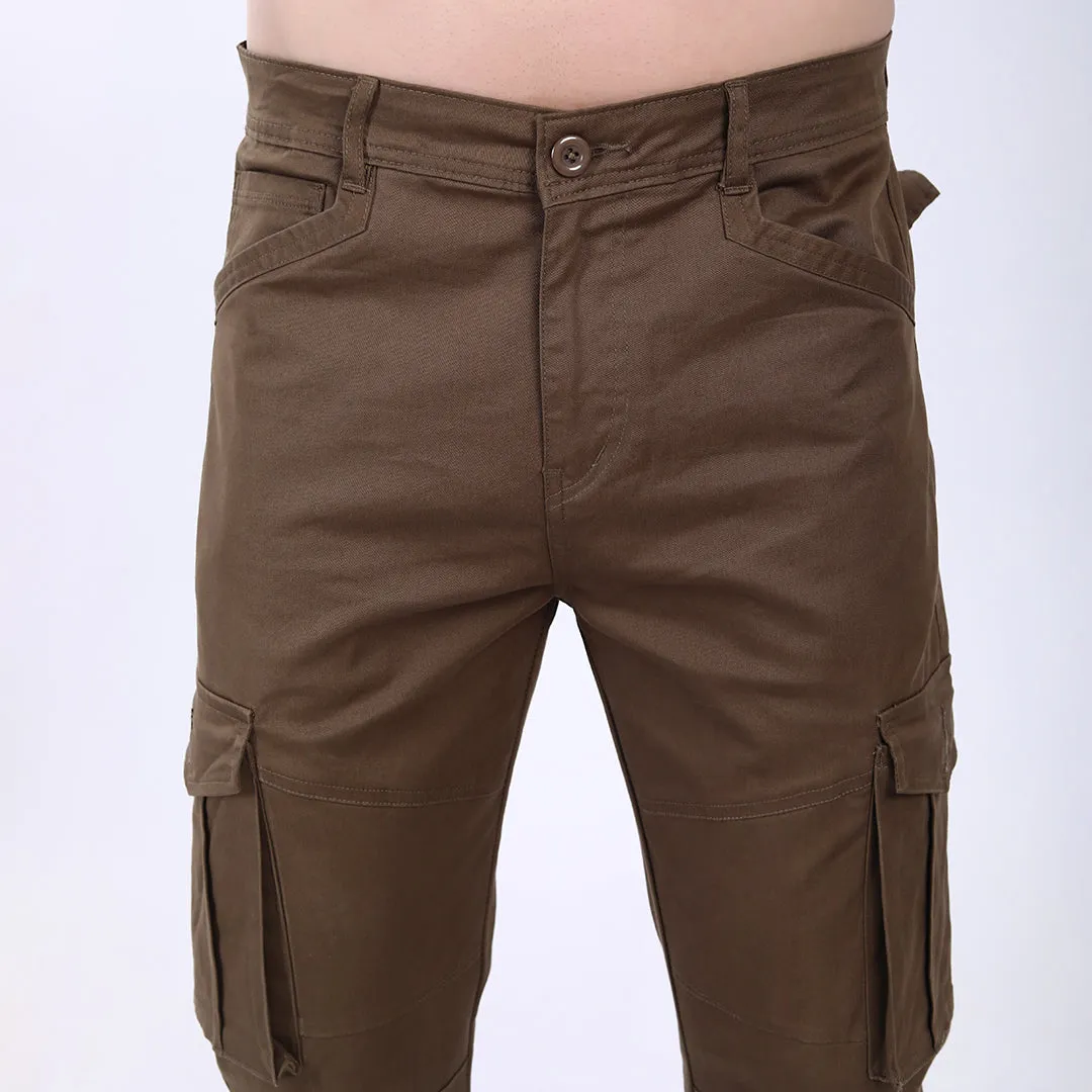 Men's Relaxed Fit Dark Brown Stretch Cotton Cargo Pants – Streetwear Utility Style