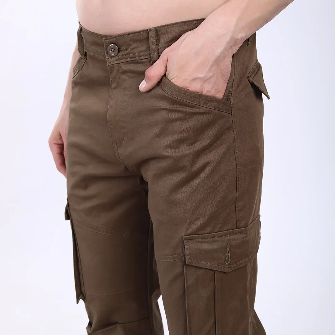 Men's Relaxed Fit Dark Brown Stretch Cotton Cargo Pants – Streetwear Utility Style