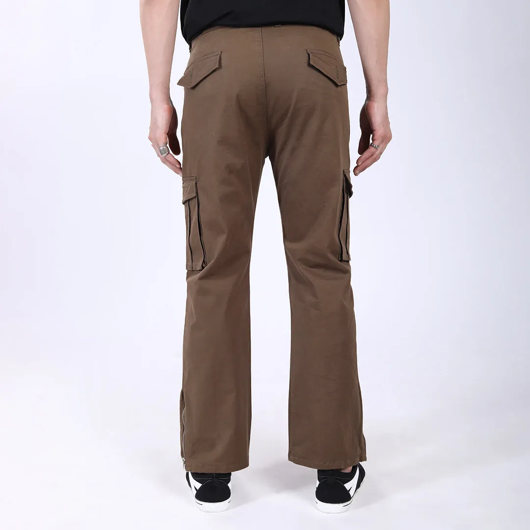 Men's Relaxed Fit Dark Brown Stretch Cotton Cargo Pants – Streetwear Utility Style