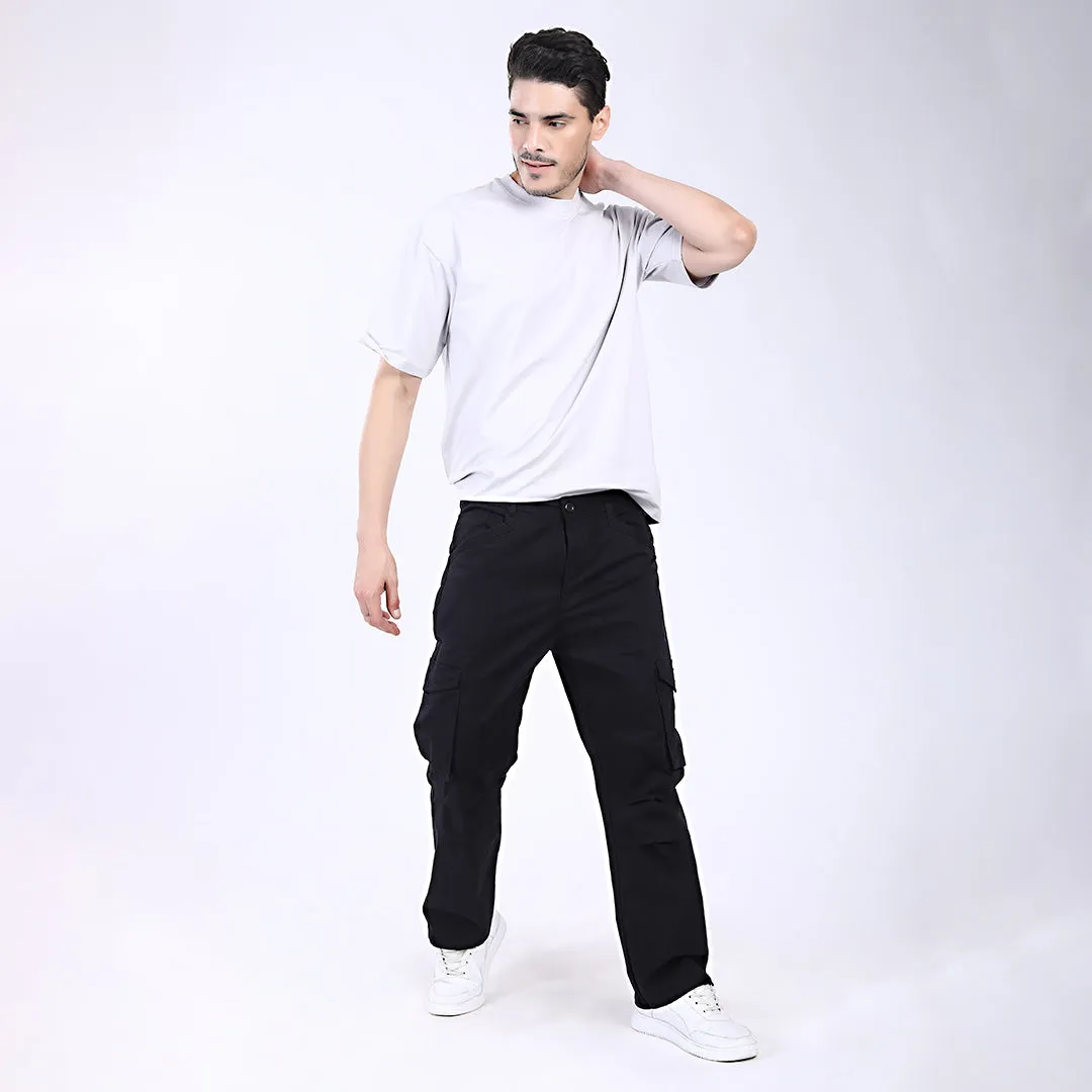 Men's Relaxed Fit Black Stretch Cotton Cargo Pants – Streetwear Utility Style