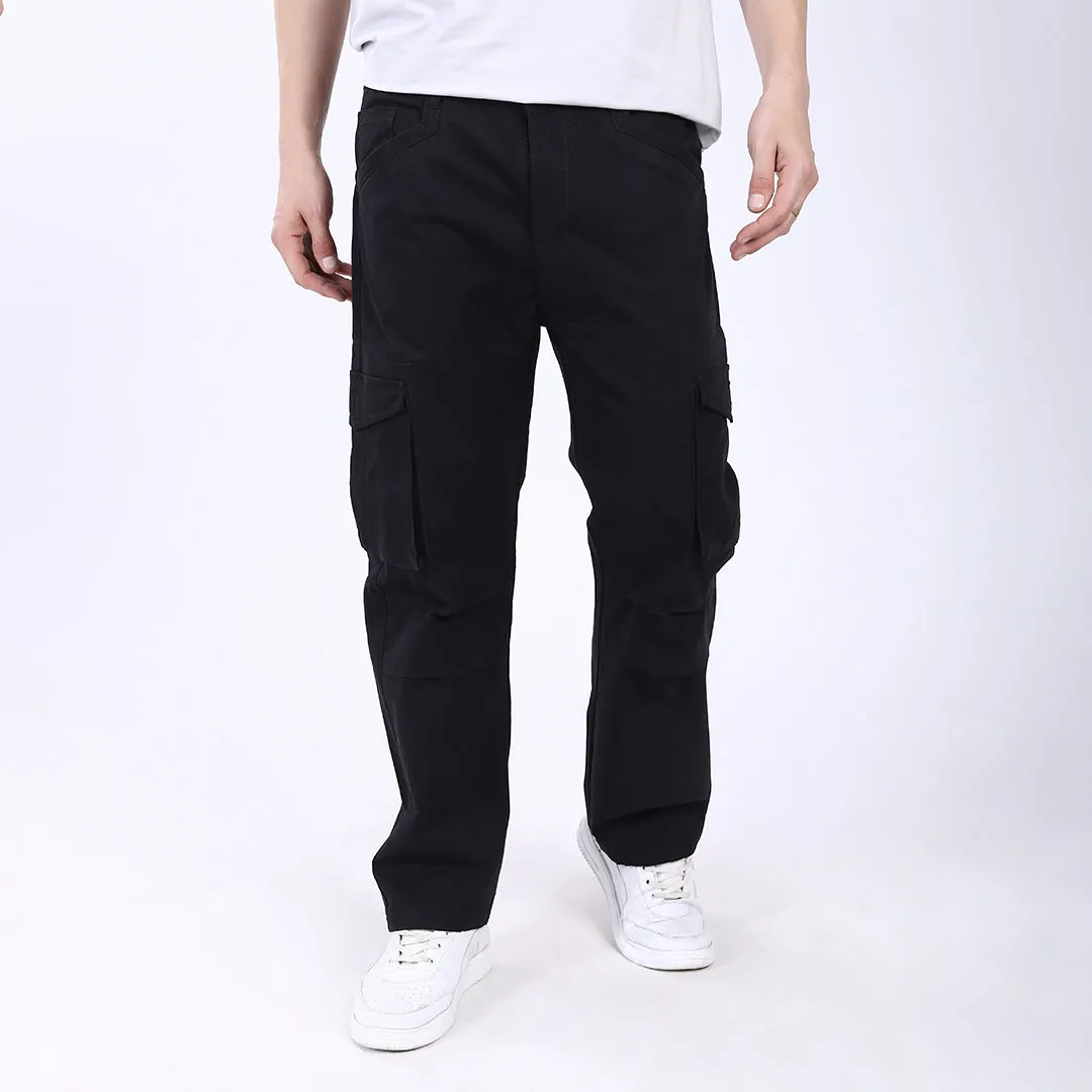 Men's Relaxed Fit Black Stretch Cotton Cargo Pants – Streetwear Utility Style