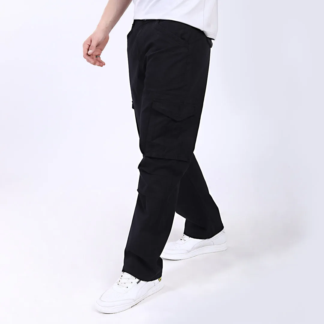 Men's Relaxed Fit Black Stretch Cotton Cargo Pants – Streetwear Utility Style