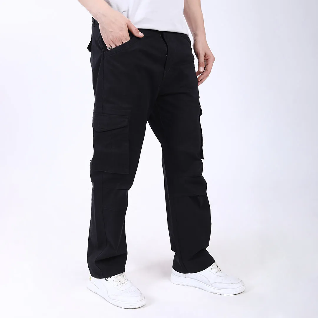 Men's Relaxed Fit Black Stretch Cotton Cargo Pants – Streetwear Utility Style
