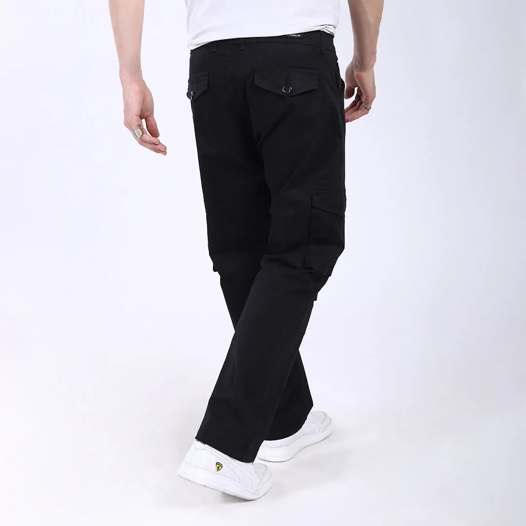Men's Relaxed Fit Black Stretch Cotton Cargo Pants – Streetwear Utility Style