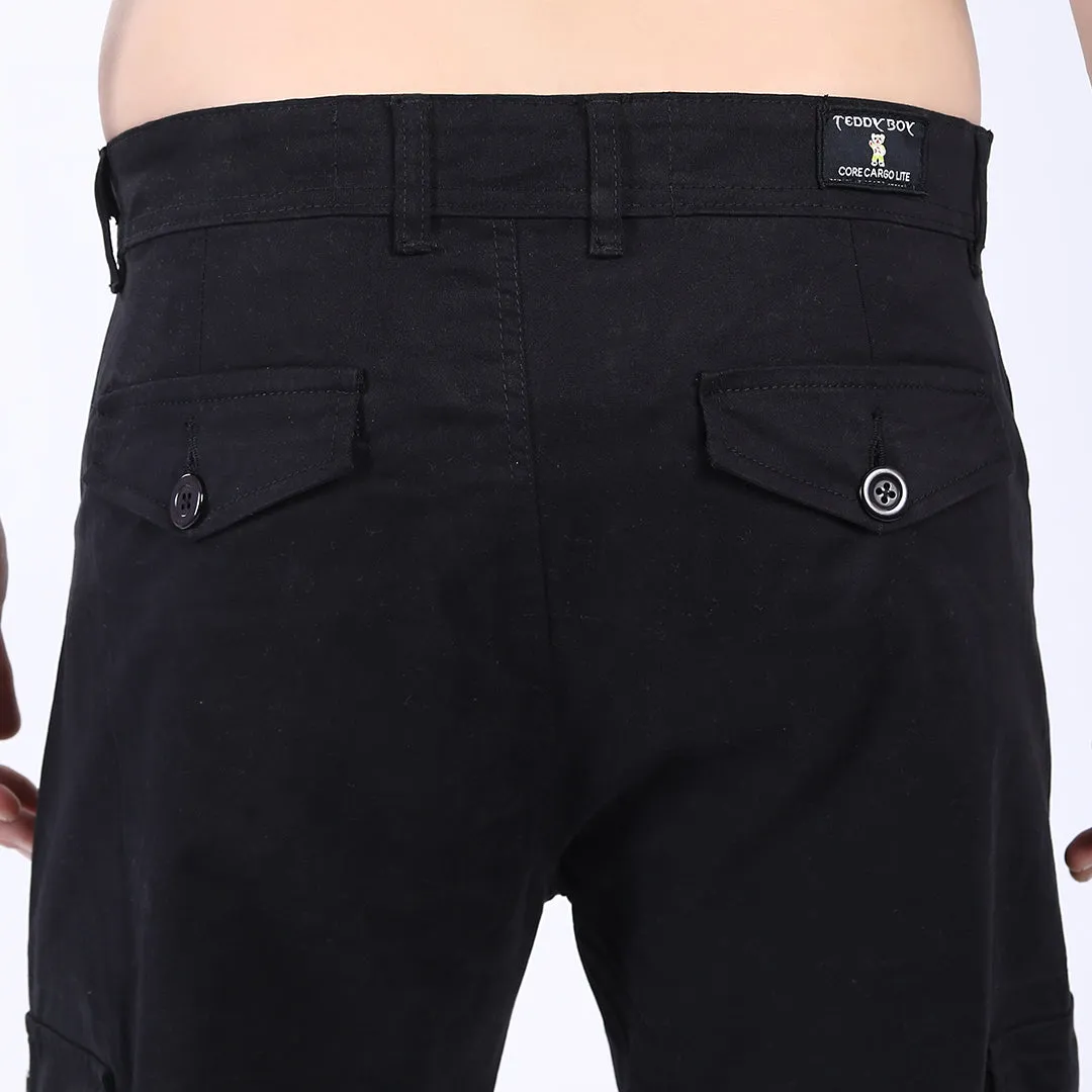 Men's Relaxed Fit Black Stretch Cotton Cargo Pants – Streetwear Utility Style