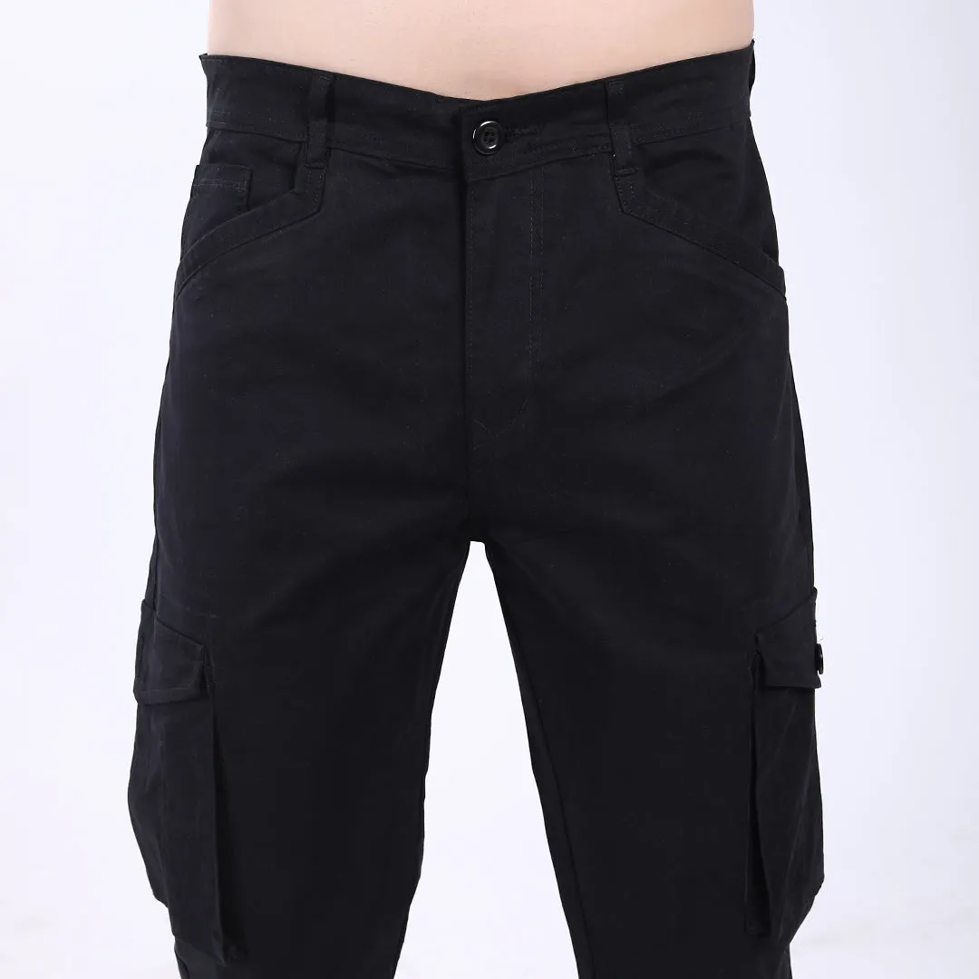 Men's Relaxed Fit Black Stretch Cotton Cargo Pants – Streetwear Utility Style
