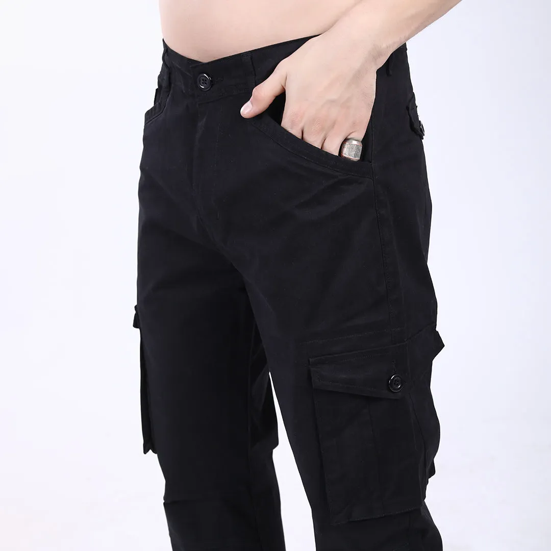 Men's Relaxed Fit Black Stretch Cotton Cargo Pants – Streetwear Utility Style