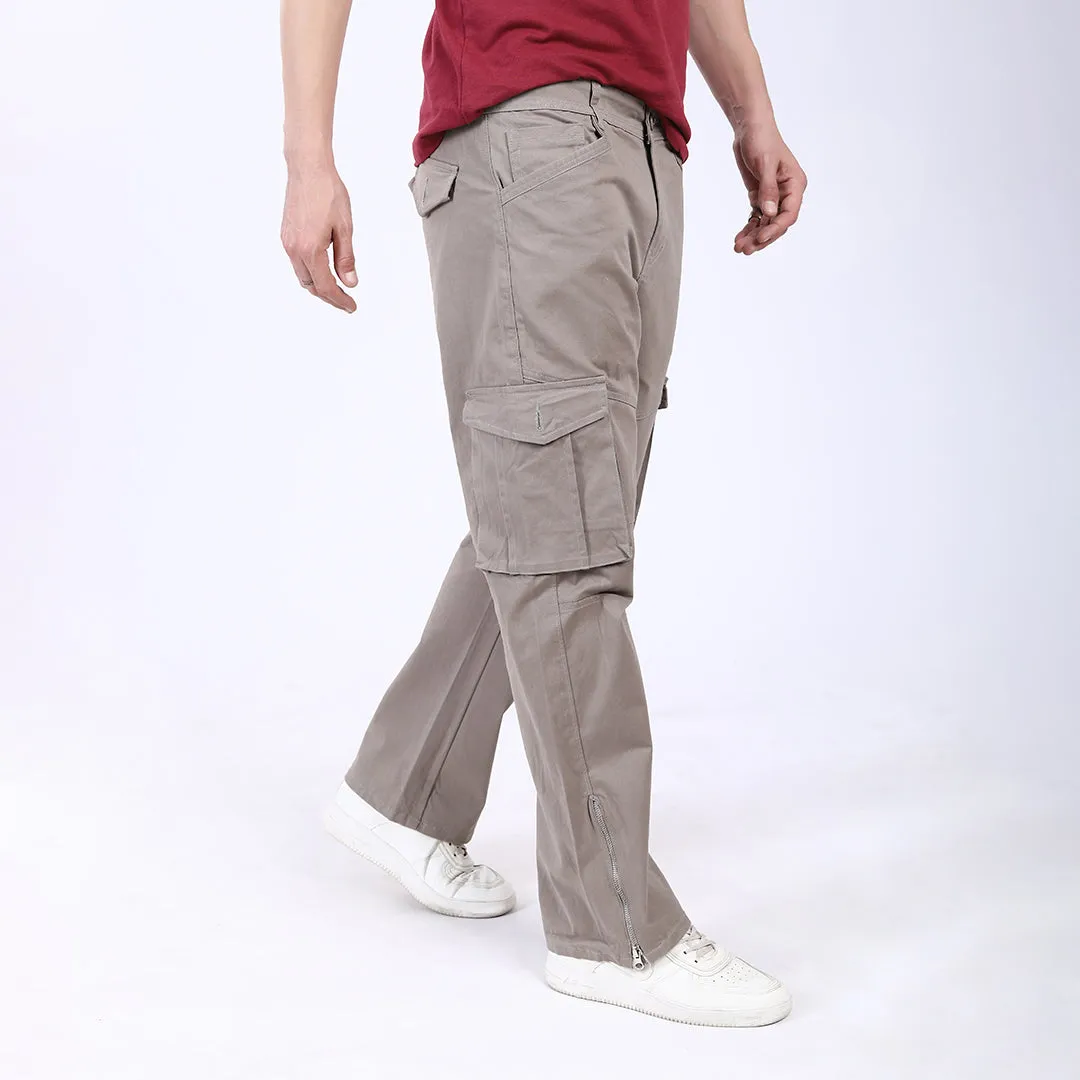 Men's Relaxed Fit Grey Stretch Cotton Cargo Pants – Streetwear Utility Style