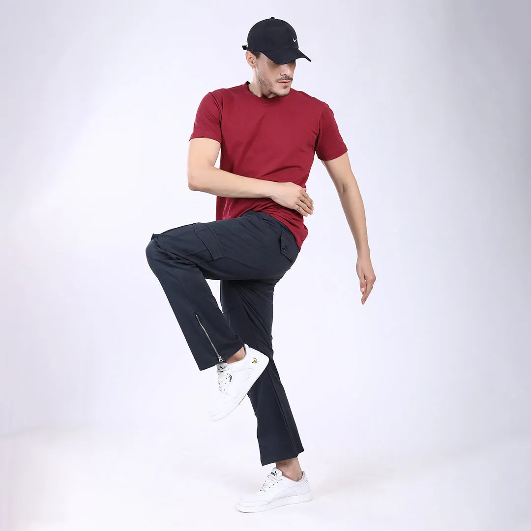 Men's Relaxed Fit Navy Blue Stretch Cotton Cargo Pants – Streetwear Utility Style