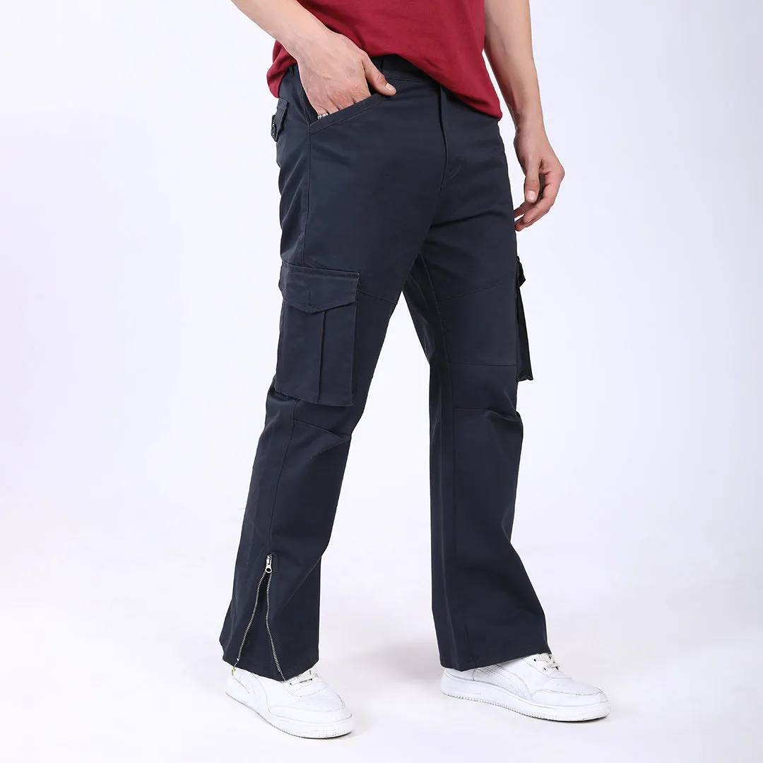 Men's Relaxed Fit Navy Blue Stretch Cotton Cargo Pants – Streetwear Utility Style