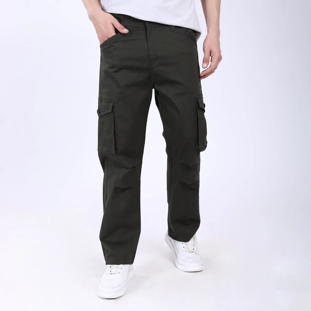 Men's Relaxed Fit Dark Grey Stretch Cotton Cargo Pants – Streetwear Utility Style
