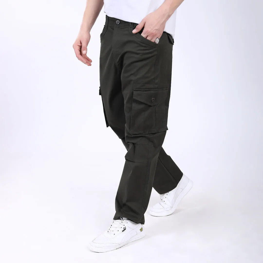 Men's Relaxed Fit Dark Grey Stretch Cotton Cargo Pants – Streetwear Utility Style
