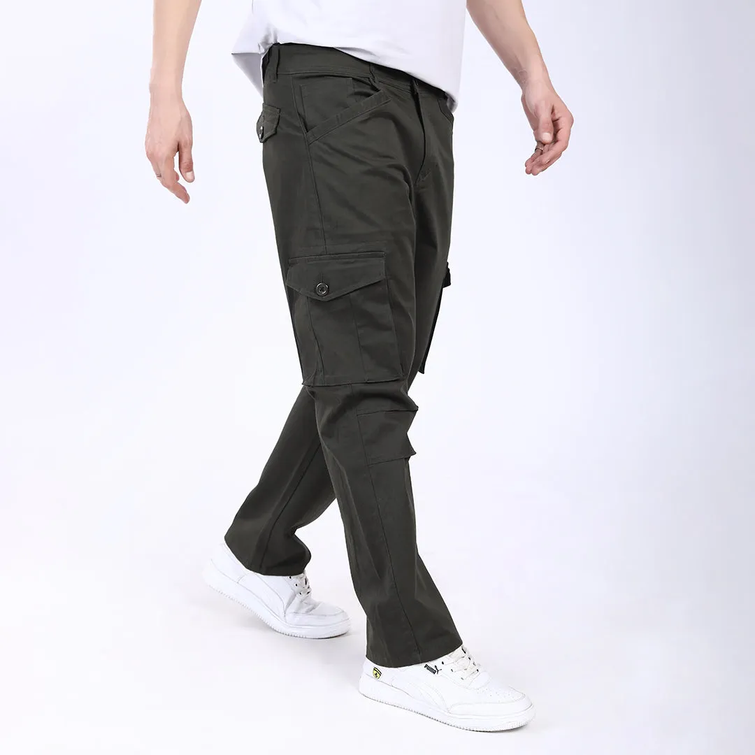 Men's Relaxed Fit Dark Grey Stretch Cotton Cargo Pants – Streetwear Utility Style