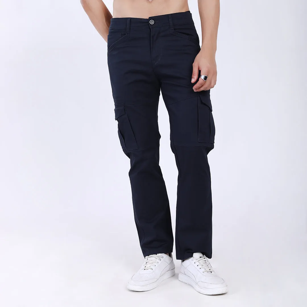 Men's Relaxed Fit Navy Blue Stretch Cotton Cargo Pants – Functional Streetwear Style