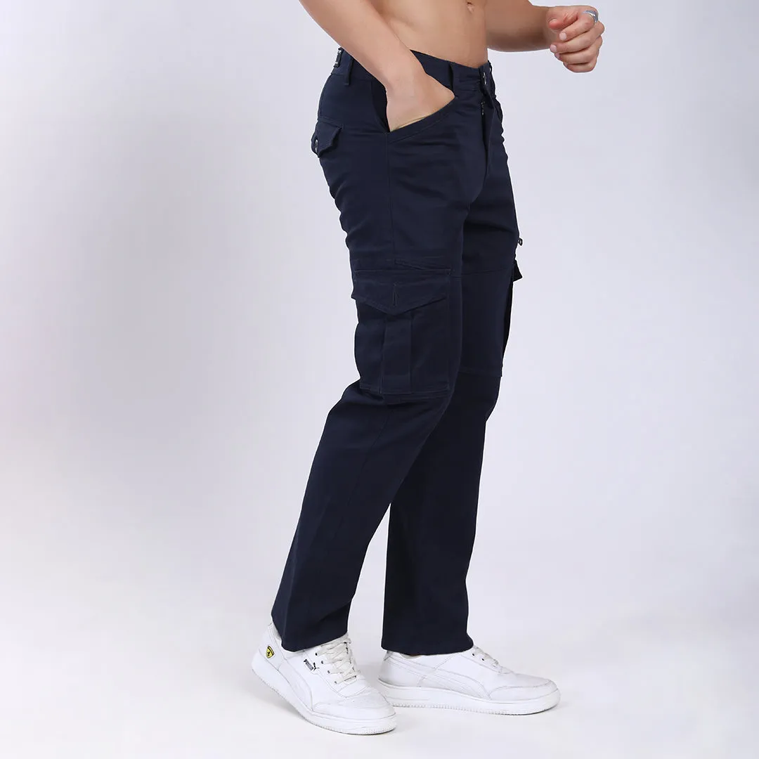 Men's Relaxed Fit Navy Blue Stretch Cotton Cargo Pants – Functional Streetwear Style