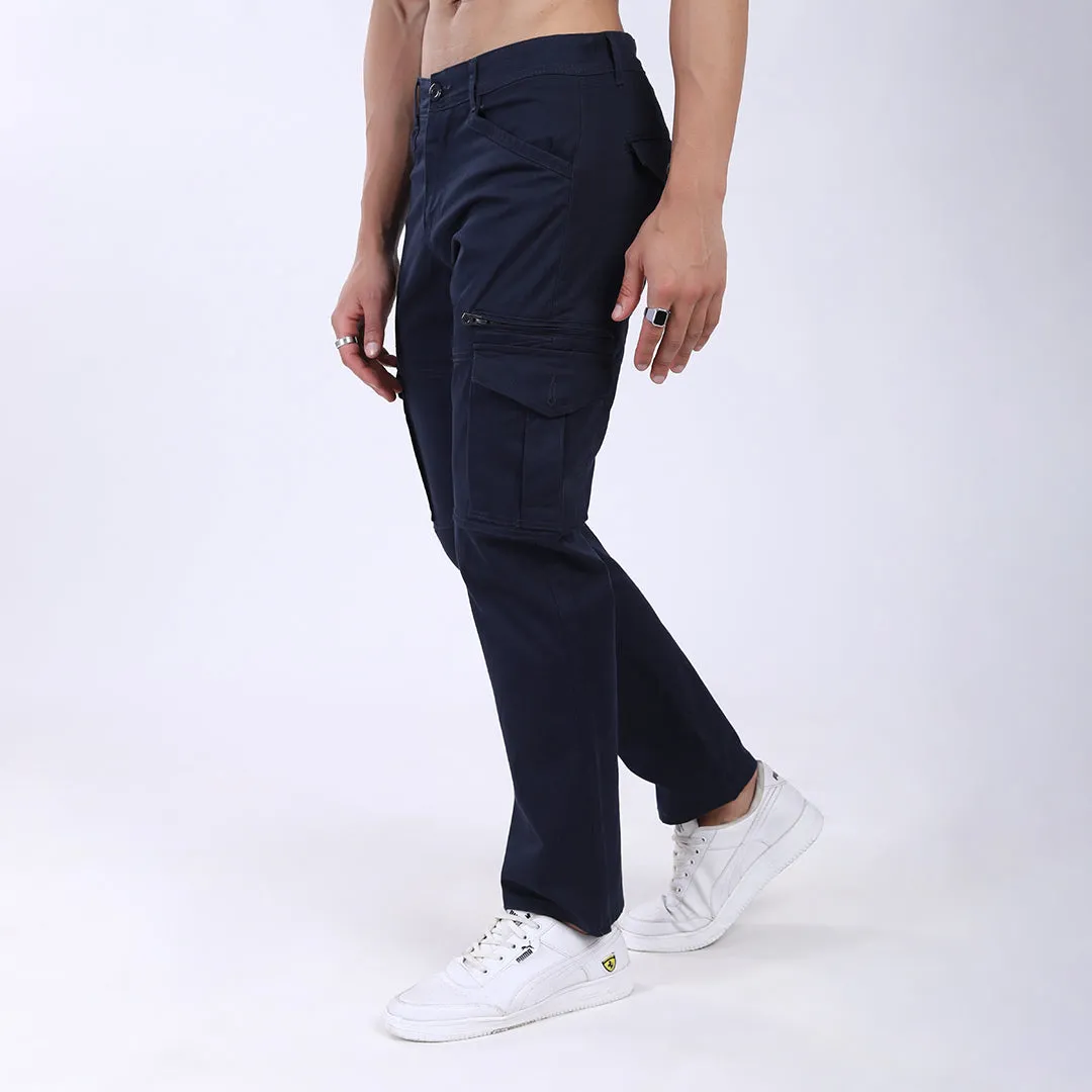 Men's Relaxed Fit Navy Blue Stretch Cotton Cargo Pants – Functional Streetwear Style