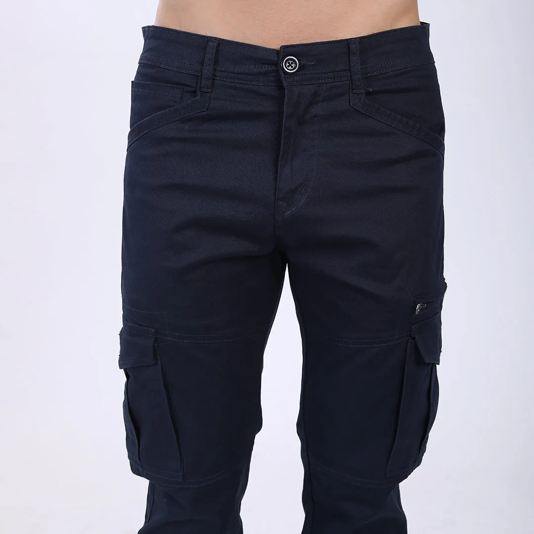 Men's Relaxed Fit Navy Blue Stretch Cotton Cargo Pants – Functional Streetwear Style