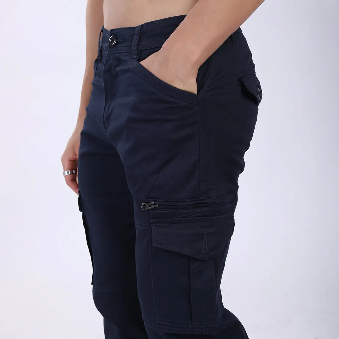 Men's Relaxed Fit Navy Blue Stretch Cotton Cargo Pants – Functional Streetwear Style