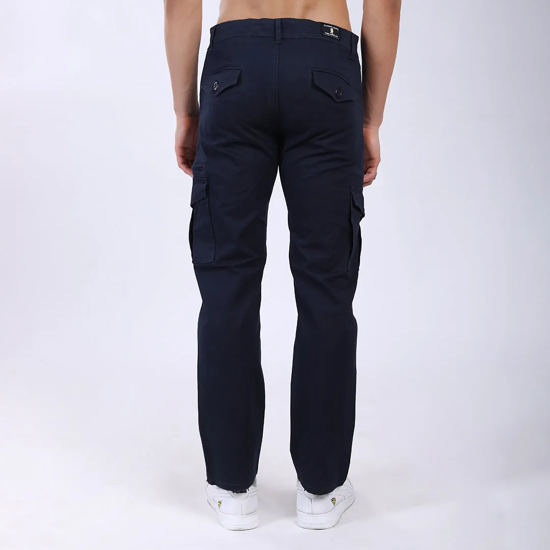 Men's Relaxed Fit Navy Blue Stretch Cotton Cargo Pants – Functional Streetwear Style