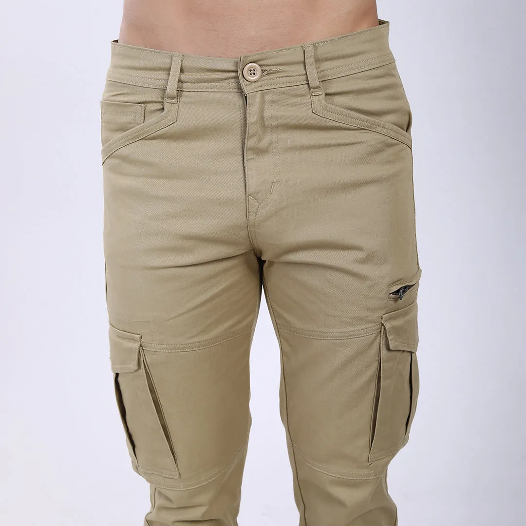 Men's Relaxed Fit Lt. Brown Stretch Cotton Cargo Pants – Functional Streetwear Style