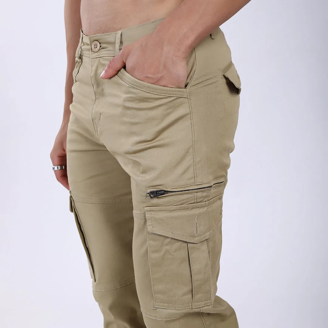 Men's Relaxed Fit Lt. Brown Stretch Cotton Cargo Pants – Functional Streetwear Style