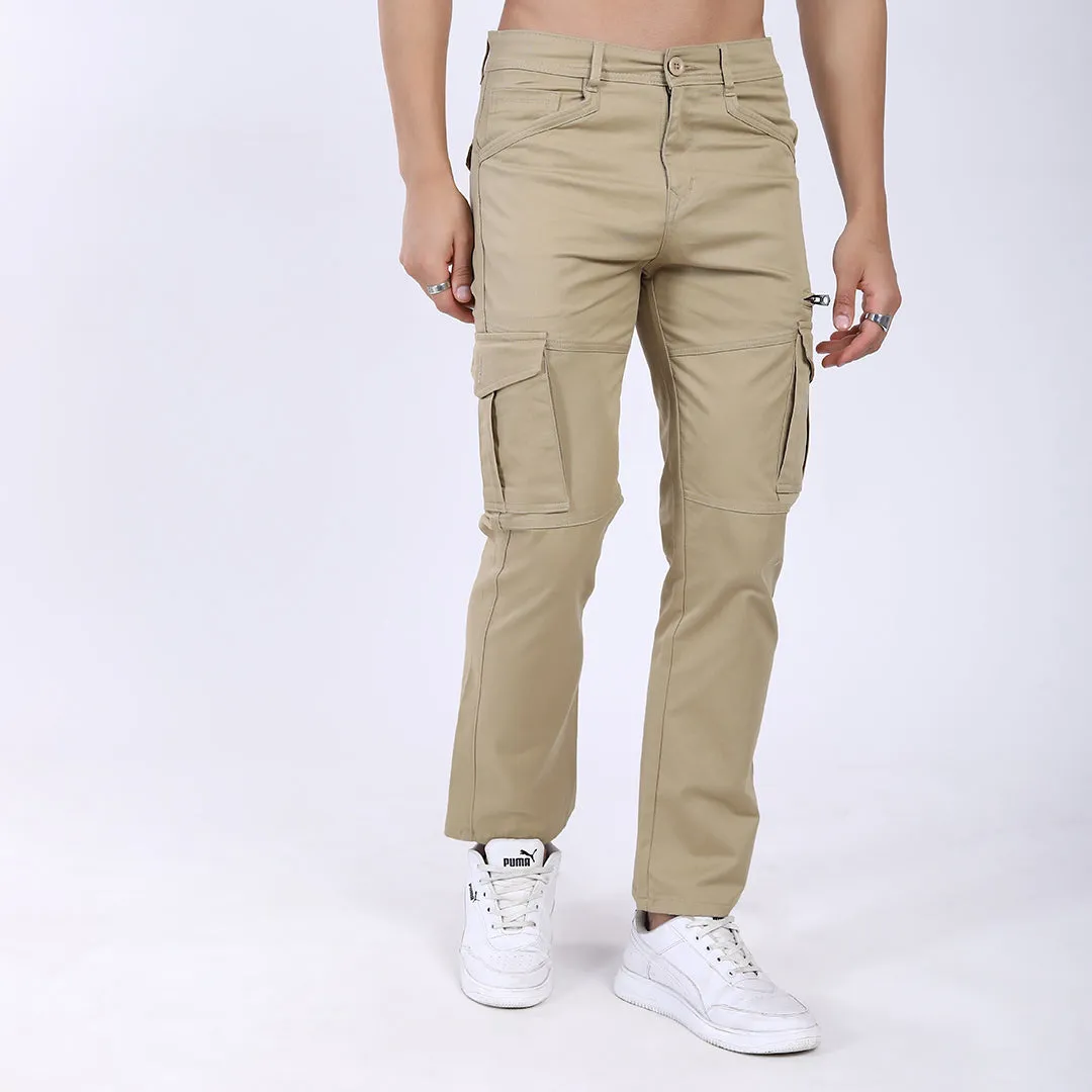 Men's Relaxed Fit Lt. Brown Stretch Cotton Cargo Pants – Functional Streetwear Style