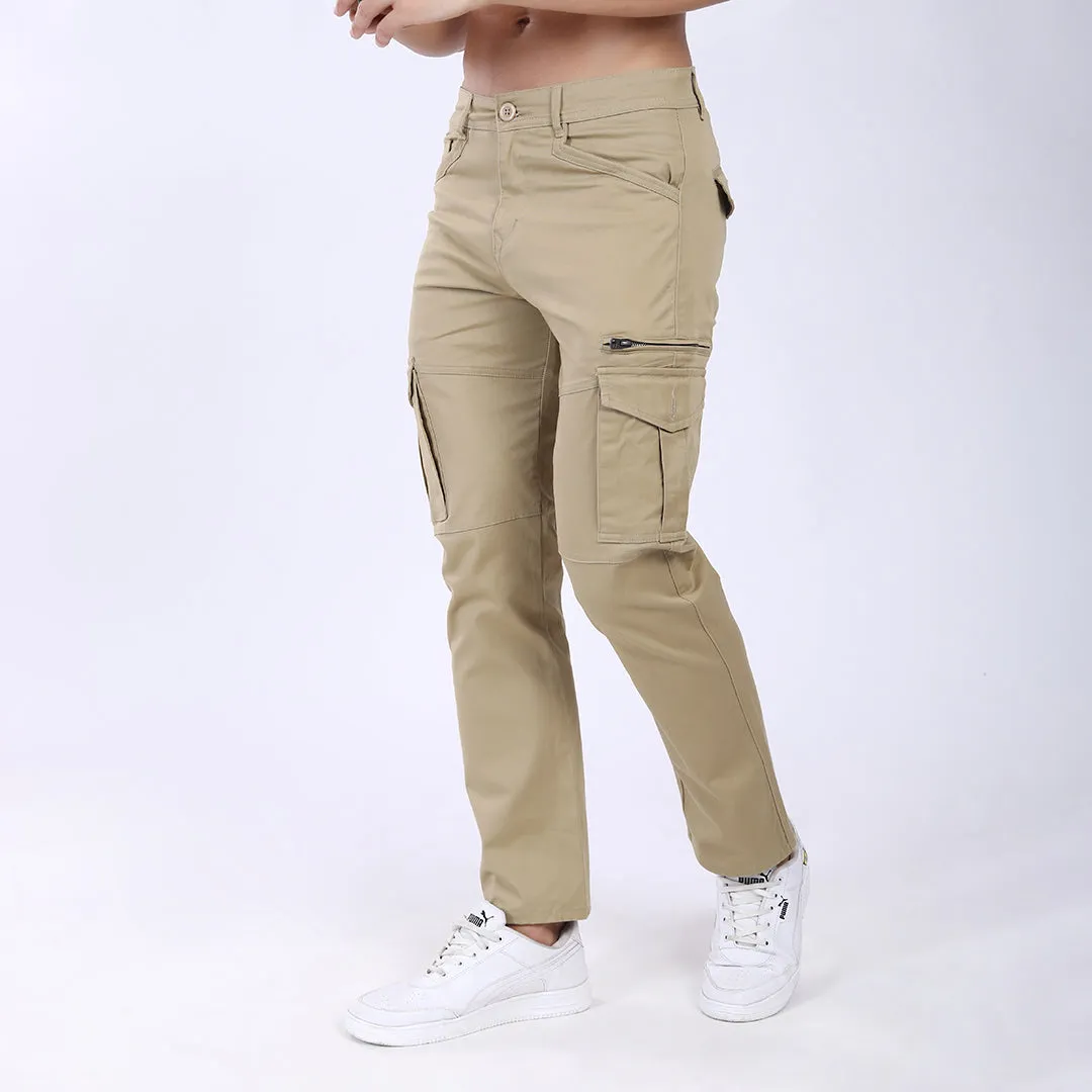 Men's Relaxed Fit Lt. Brown Stretch Cotton Cargo Pants – Functional Streetwear Style