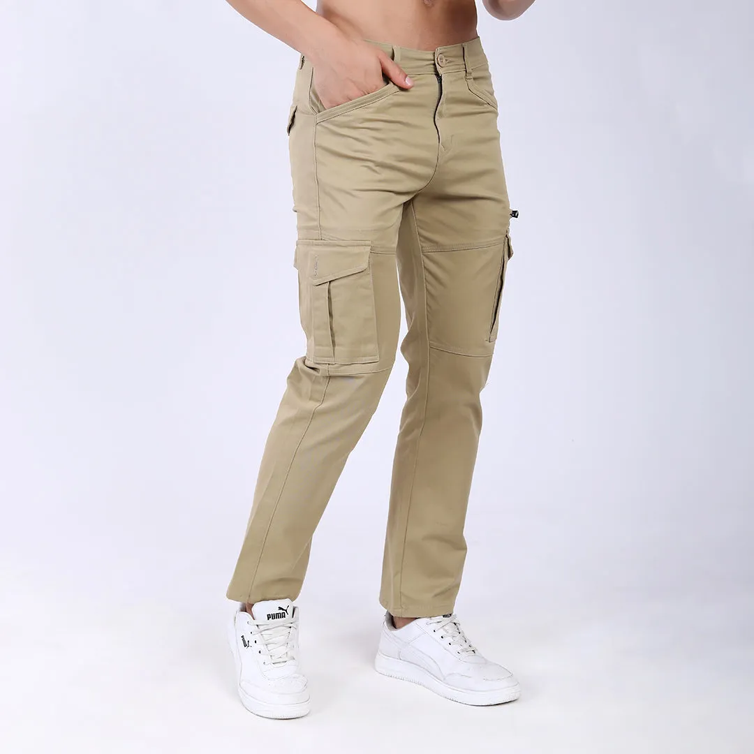 Men's Relaxed Fit Lt. Brown Stretch Cotton Cargo Pants – Functional Streetwear Style