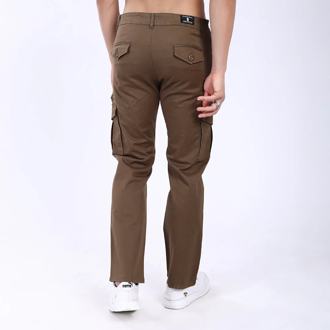 Men's Relaxed Fit Dark Brown Stretch Cotton Cargo Pants – Functional Streetwear Style