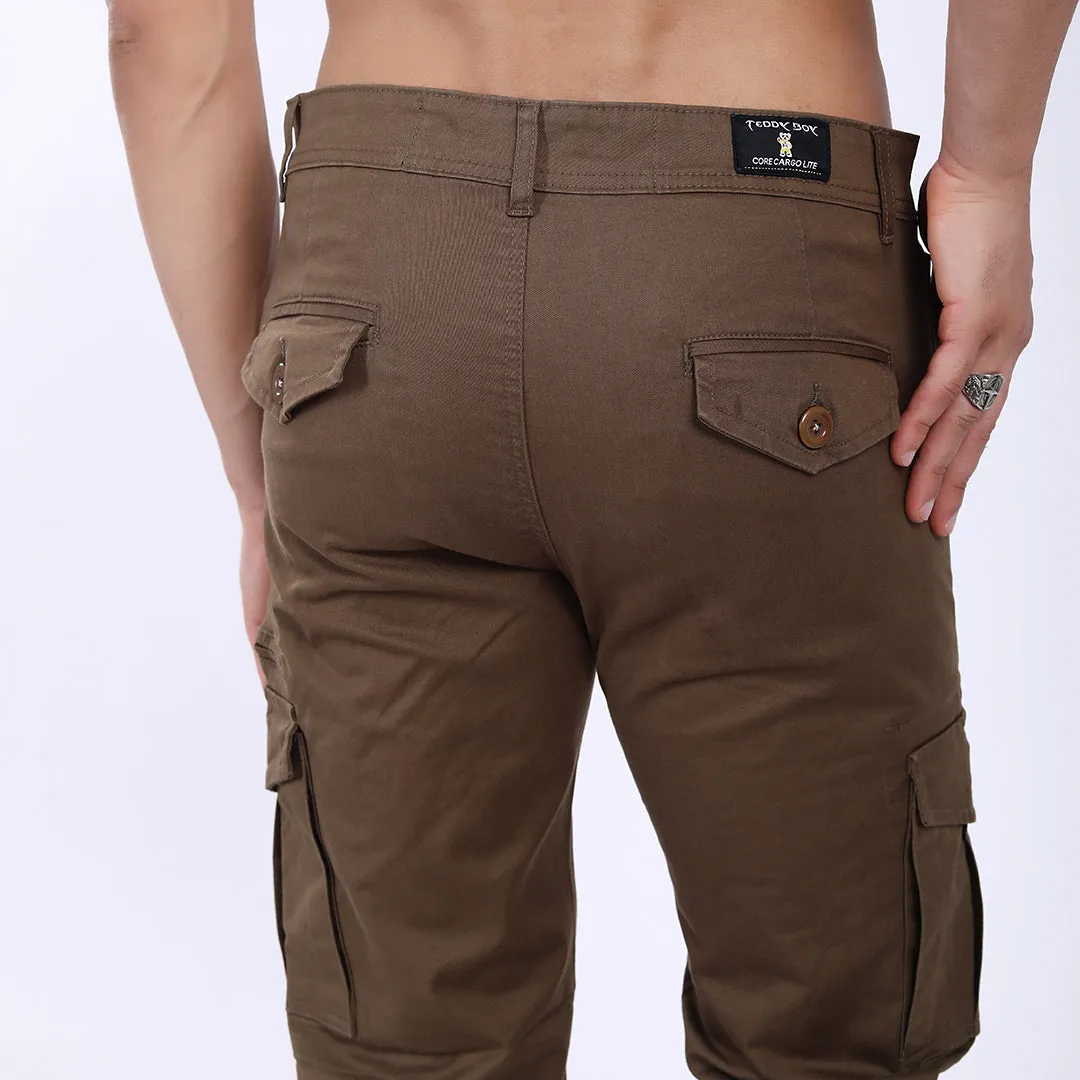 Men's Relaxed Fit Dark Brown Stretch Cotton Cargo Pants – Functional Streetwear Style