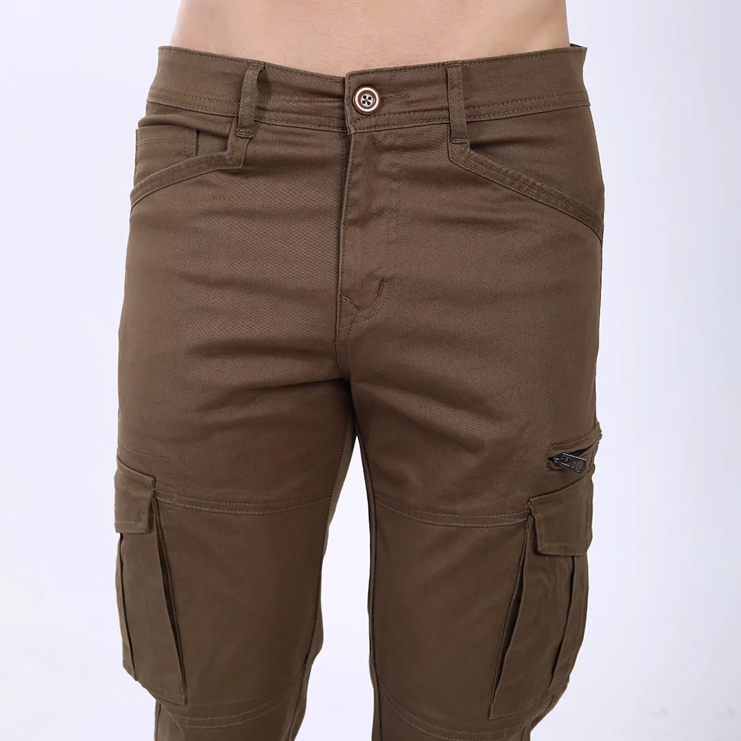 Men's Relaxed Fit Dark Brown Stretch Cotton Cargo Pants – Functional Streetwear Style