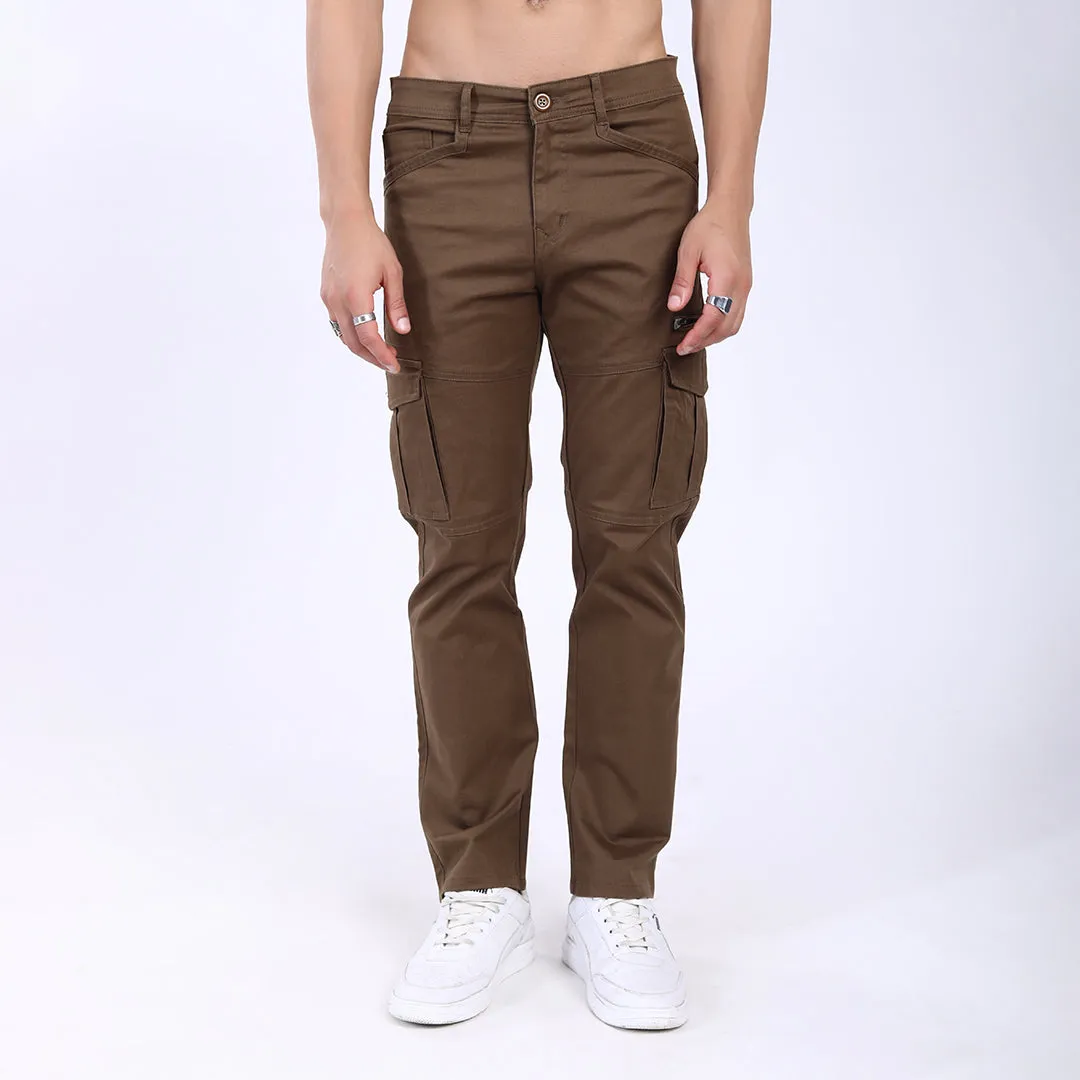 Men's Relaxed Fit Dark Brown Stretch Cotton Cargo Pants – Functional Streetwear Style