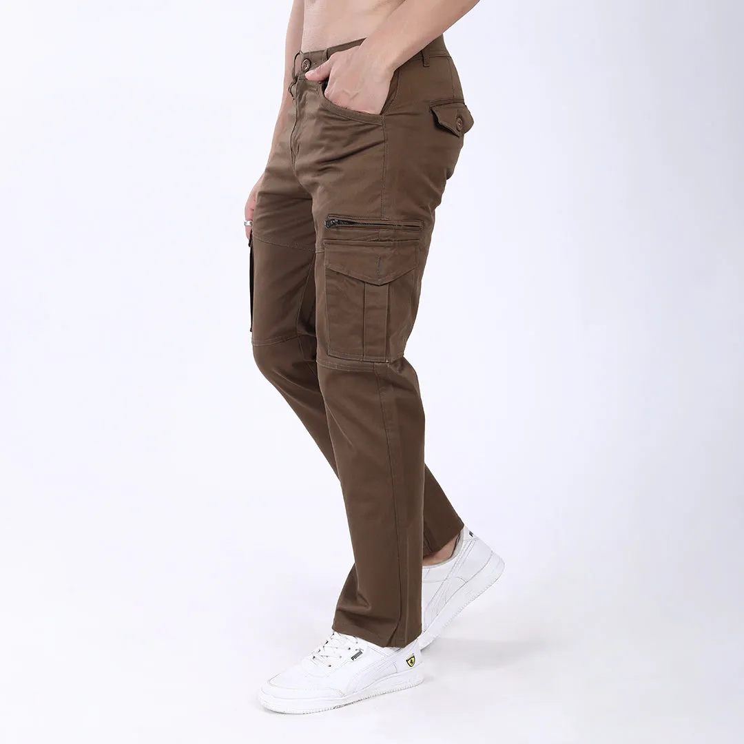 Men's Relaxed Fit Dark Brown Stretch Cotton Cargo Pants – Functional Streetwear Style