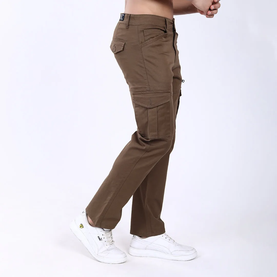 Men's Relaxed Fit Dark Brown Stretch Cotton Cargo Pants – Functional Streetwear Style