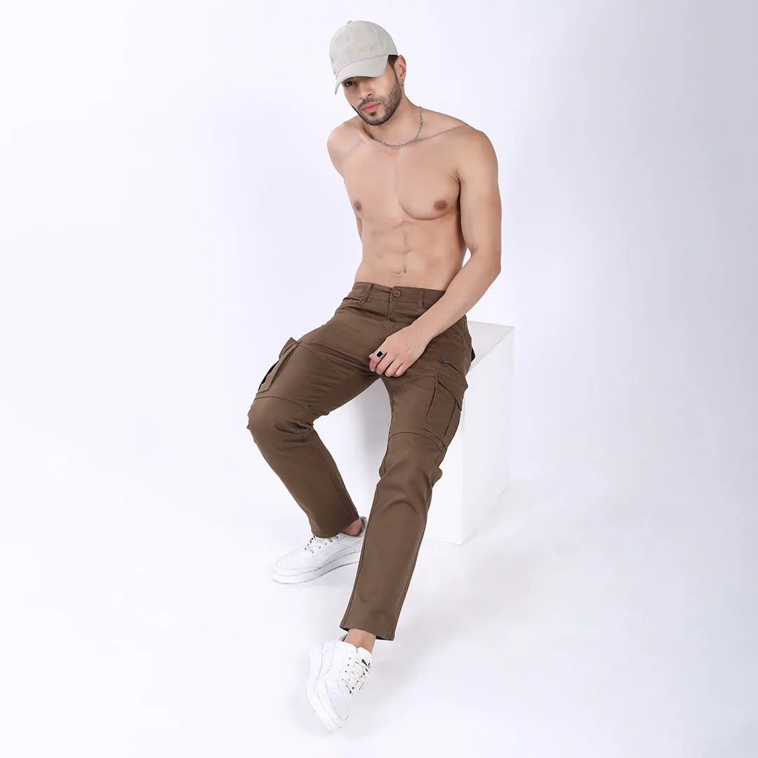 Men's Relaxed Fit Dark Brown Stretch Cotton Cargo Pants – Functional Streetwear Style