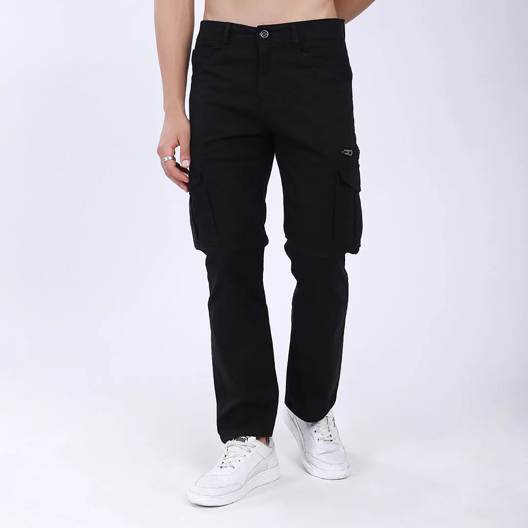 Men's Relaxed Fit Black Stretch Cotton Cargo Pants – Functional Streetwear Style