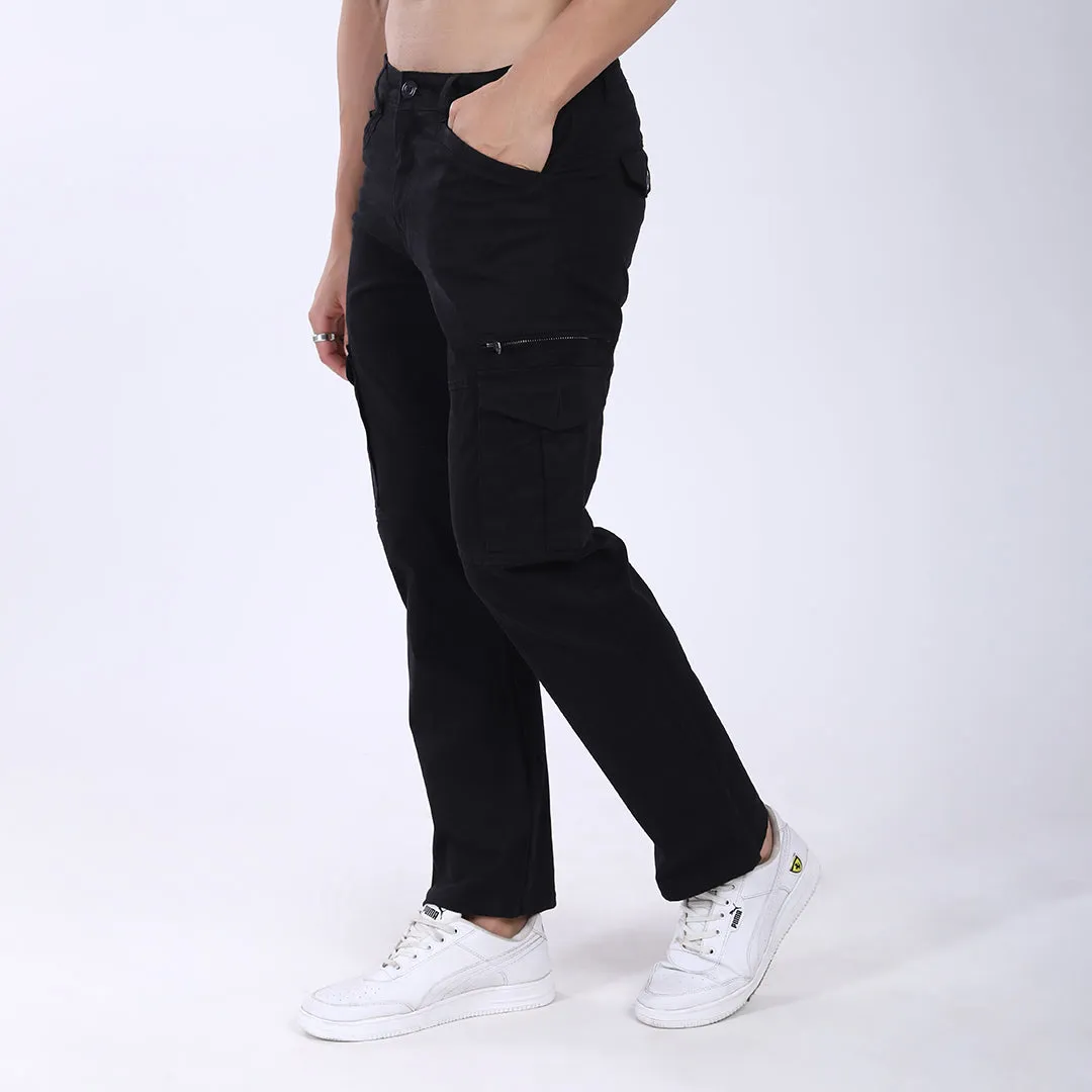 Men's Relaxed Fit Black Stretch Cotton Cargo Pants – Functional Streetwear Style