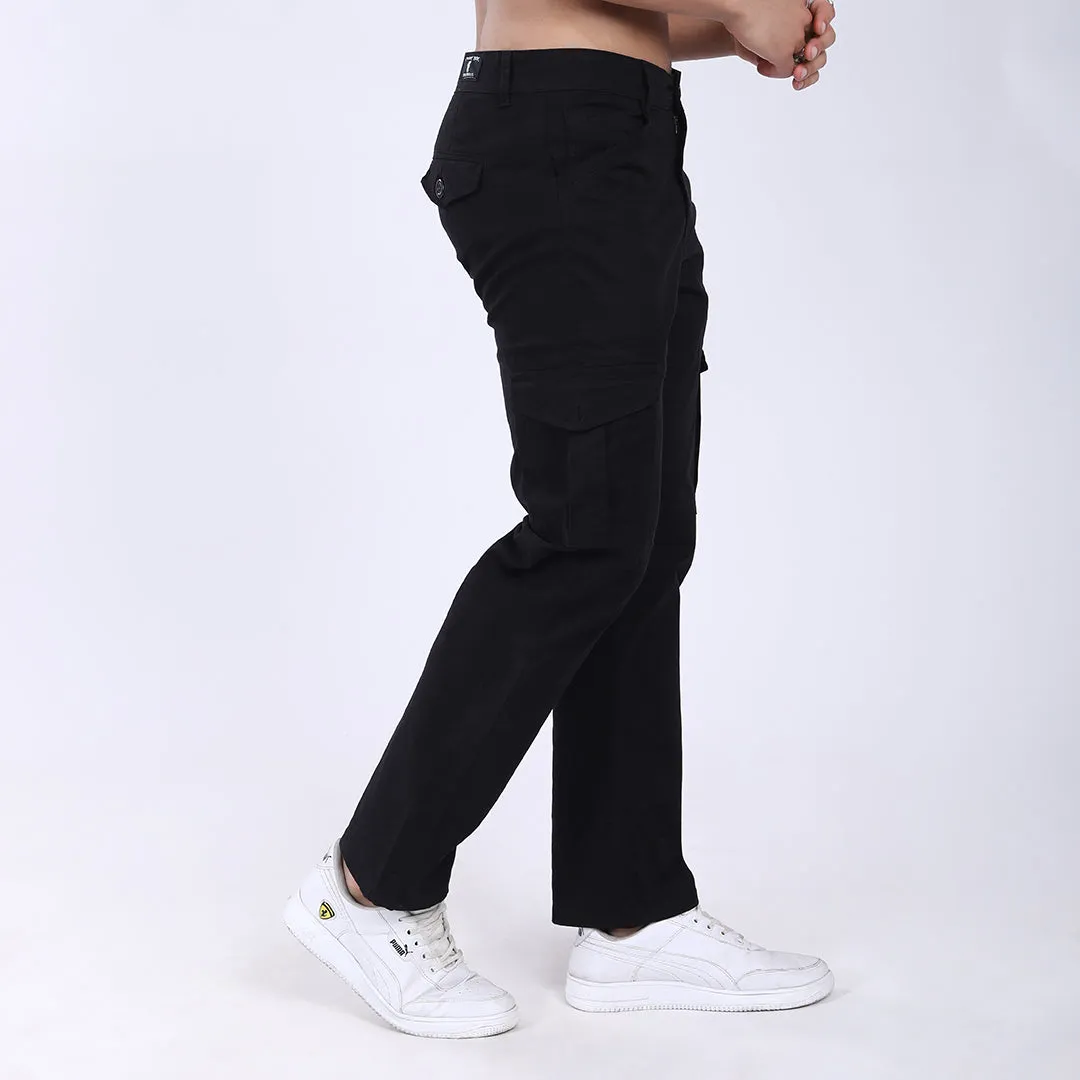 Men's Relaxed Fit Black Stretch Cotton Cargo Pants – Functional Streetwear Style